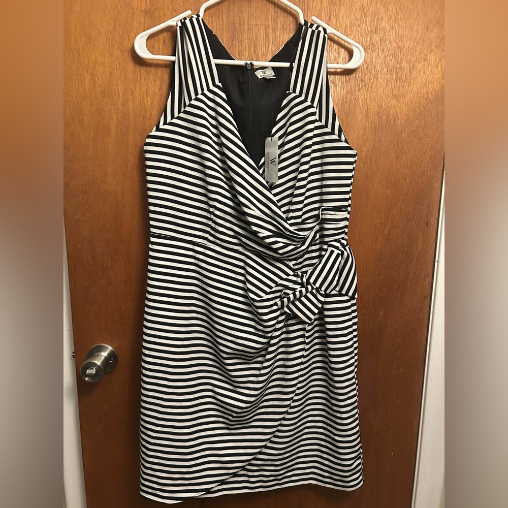 Black & White Striped Wrap Dress with Side Bow